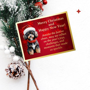 Schattigee Poedel in Santa Hat Folie Post Kaart