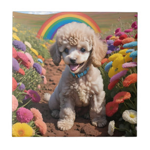 Schattigee poedel Kleurrijke bloem en regenboog Tegeltje