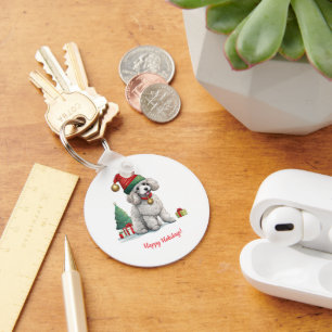 Schattigee poedel met kerst pet sleutelhanger