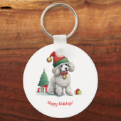 Schattigee poedel met kerst pet sleutelhanger (Voorkant)