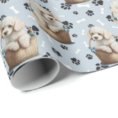 Schattigee Poedel Puppy in Basket Paw Print Cadeaupapier (Rol Hoek)
