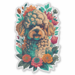 Schattigee poedelhond en bloemen gesneden vinyl sticker