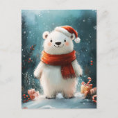 Schattigee Polar Beer Santa Hat en Scarf Art Briefkaart (Voorkant)