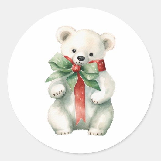 Schattigee Polar Beer Waterverf Ronde Sticker (Voorkant)