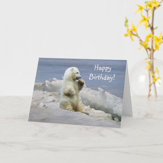 Schattigee Polar Beer welp & Arctic Ice Verjaardag Kaart (Gele Bloem)