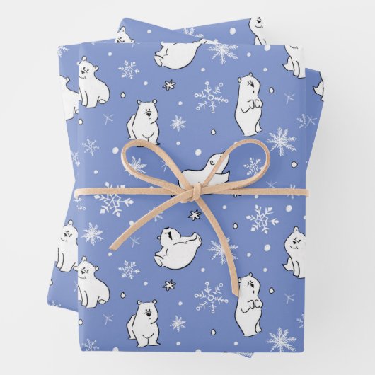 Schattigee Polar Beren grillige sneeuwvlokken Wint Inpakpapier Vel (In situ)