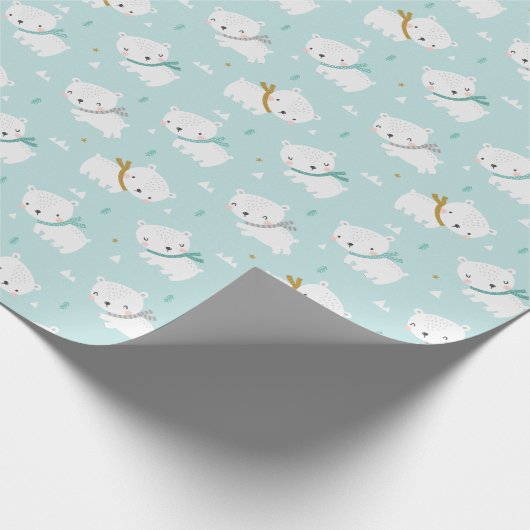 Schattigee Polar Beren met sjaals op lichtblauw Cadeaupapier (Hoek)