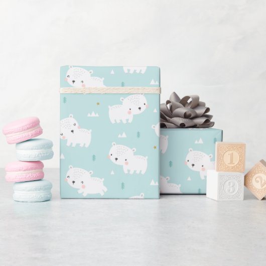 Schattigee Polar Beren op lichtblauw Cadeaupapier (Baby Shower)