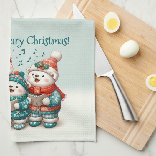 Schattigee Polar Beren Sing Have a Very Beary Chri Theedoek (Quarter Fold)