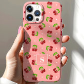 Schattigee polka dot kersen op roze monogram Case-Mate iPhone case