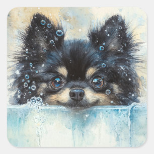 Schattigee Pommerse hond in bad Vierkante Sticker