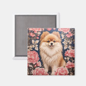 Schattigee Pommerse Hond Roze Bloemen Magneet (Voorkant / Achterkant)