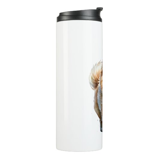 Schattigee Pommerse hond Waterverf gepersonaliseer Thermosbeker (Gedraaid links)