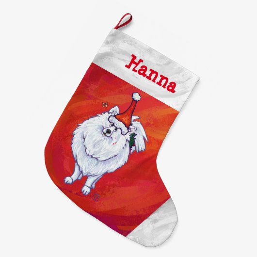 Schattigee Pommerse in Santa Hat op Rood Grote Kerstsok (Voorkant (Hangend))