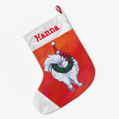 Schattigee Pommerse in Santa Hat op Rood Grote Kerstsok (Achterkant (Hangend))