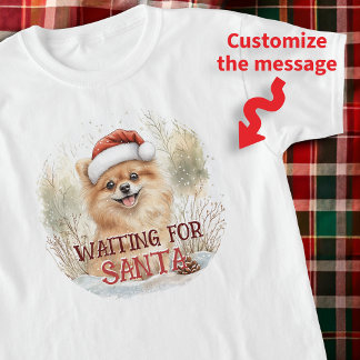 Schattigee Pommerse puppy wacht op Santa Waterverf T-shirt