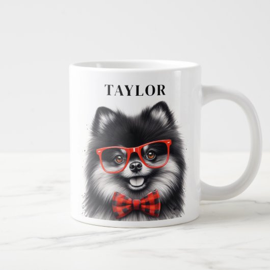 Schattigee Pommerse Rode Nerd Bril Custom Naam Extra Grote Beker (Rechts)