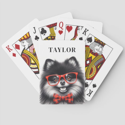 Schattigee Pommerse Rode Nerd Bril Custom Naam Pokerkaarten (Achterkant)