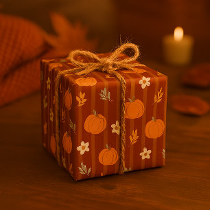 Schattigee pompoen & bladeren naadloze herfststree cadeaupapier