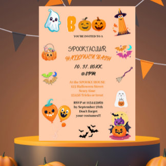 Schattigee pompoen Boo Halloween Bash Invitation Kaart