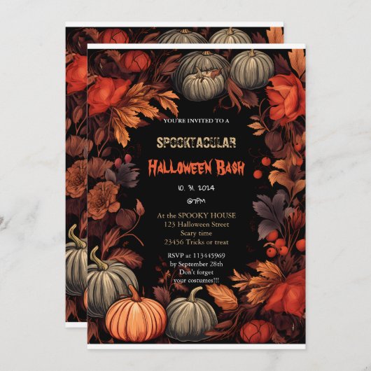 Schattigee pompoen Boo Halloween bash Kaart (Voorkant / Achterkant)