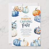 Schattigee pompoen carving party halloween kaart (Voorkant)