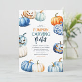 Schattigee pompoen carving party halloween kaart (Staand voorkant)