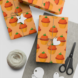 Schattigee Pompoen Cupcake voor Herfst Gift Cadeaupapier