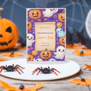 Schattigee pompoen Halloween Bash Oranje Paarse Kaart