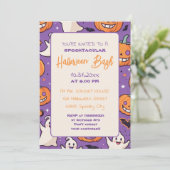 Schattigee pompoen Halloween Bash Oranje Paarse Kaart (Staand voorkant)