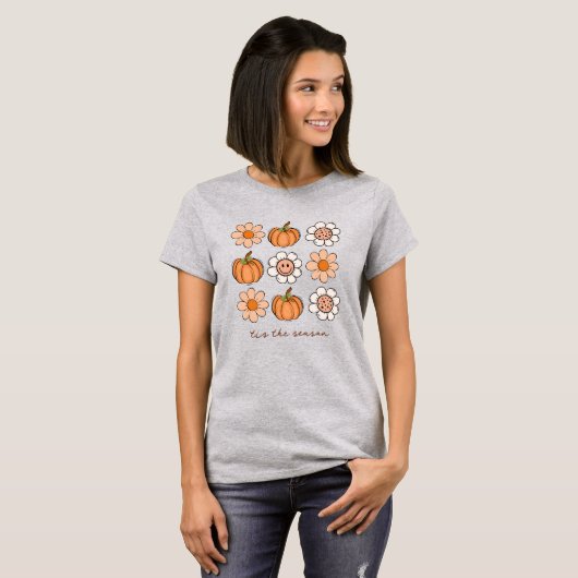 Schattigee Pompoen Herfst Retro Naam Happy Face Fl T-shirt (Voorkant volledig)
