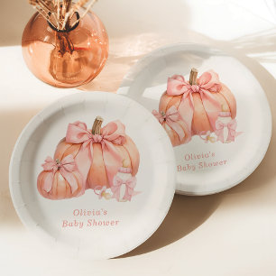 Schattigee Pompoen Roze Bow Baby shower Papieren Bordje