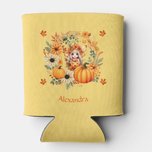 Schattigee pompoenfee in herfstkrans blikjeskoeler (Achterkant)