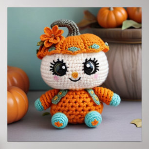 Schattigee pompoenpop haak: herfst Amigurumi paste Poster