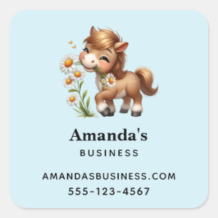 Schattigee Pony Eating Daisies Business Vierkante Sticker