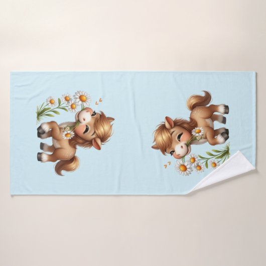 Schattigee Pony eet madeliefjes Bad Handdoek (Badhanddoek)