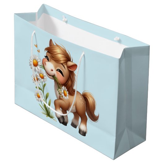 Schattigee Pony eet madeliefjes Groot Cadeauzakje (Voorkant Gekanteld)