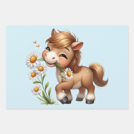 Schattigee Pony eet madeliefjes Inpakpapier Vel (Voorkant)