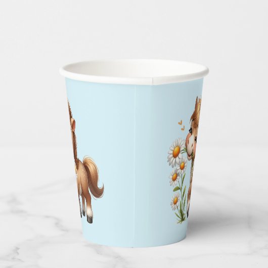 Schattigee Pony eet madeliefjes Papieren Bekers (Rechts)