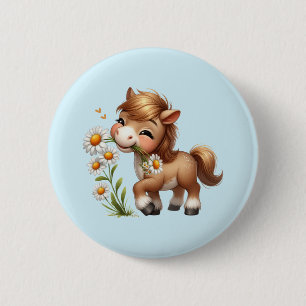 Schattigee Pony eet madeliefjes Ronde Button 5,7 Cm