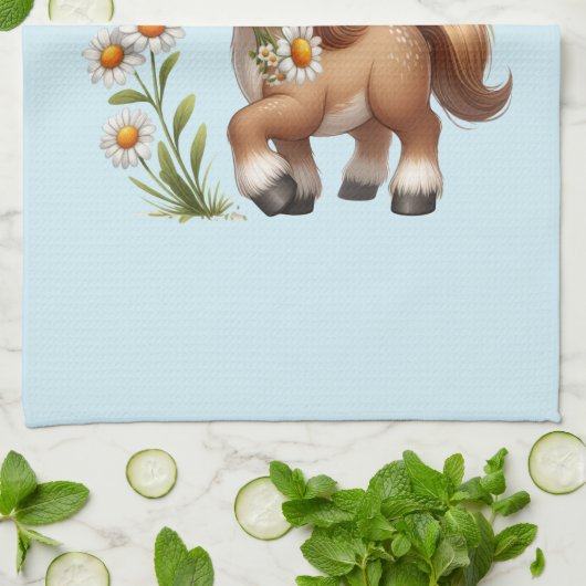 Schattigee Pony eet madeliefjes Theedoek (Gevouwen)