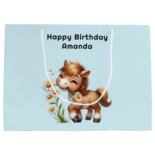 Schattigee Pony eet madeliefjes verjaardag Groot Cadeauzakje (Achterkant)