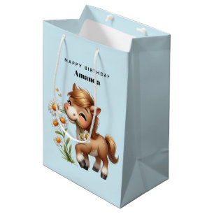 Schattigee Pony eet madeliefjes verjaardag Medium Cadeauzakje