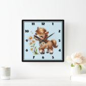 Schattigee Pony eet madeliefjes Vierkante Klok (Huis)