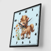 Schattigee Pony eet madeliefjes Vierkante Klok (Hoek)