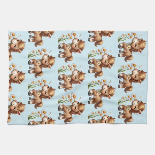 Schattigee Pony eet madeliefjespatroon Theedoek (Horizontaal)