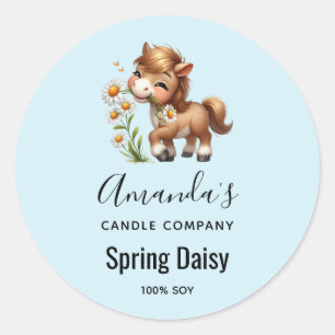 Schattigee Pony eten Daisies Candle Business Ronde Sticker