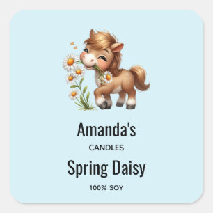 Schattigee Pony eten Daisies Candle Business Vierkante Sticker