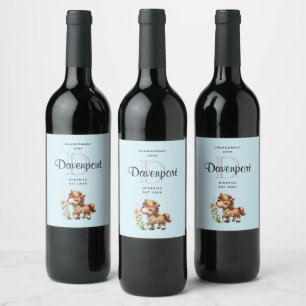 Schattigee Pony eten Daisies Monogram Wijnbereidin Wijn Etiket