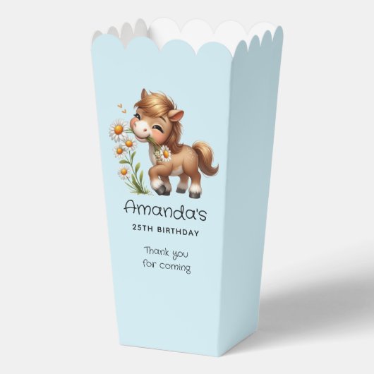 Schattigee Pony eten Daisies Verjaardag Dank u Bedankdoosjes (Voorkant)